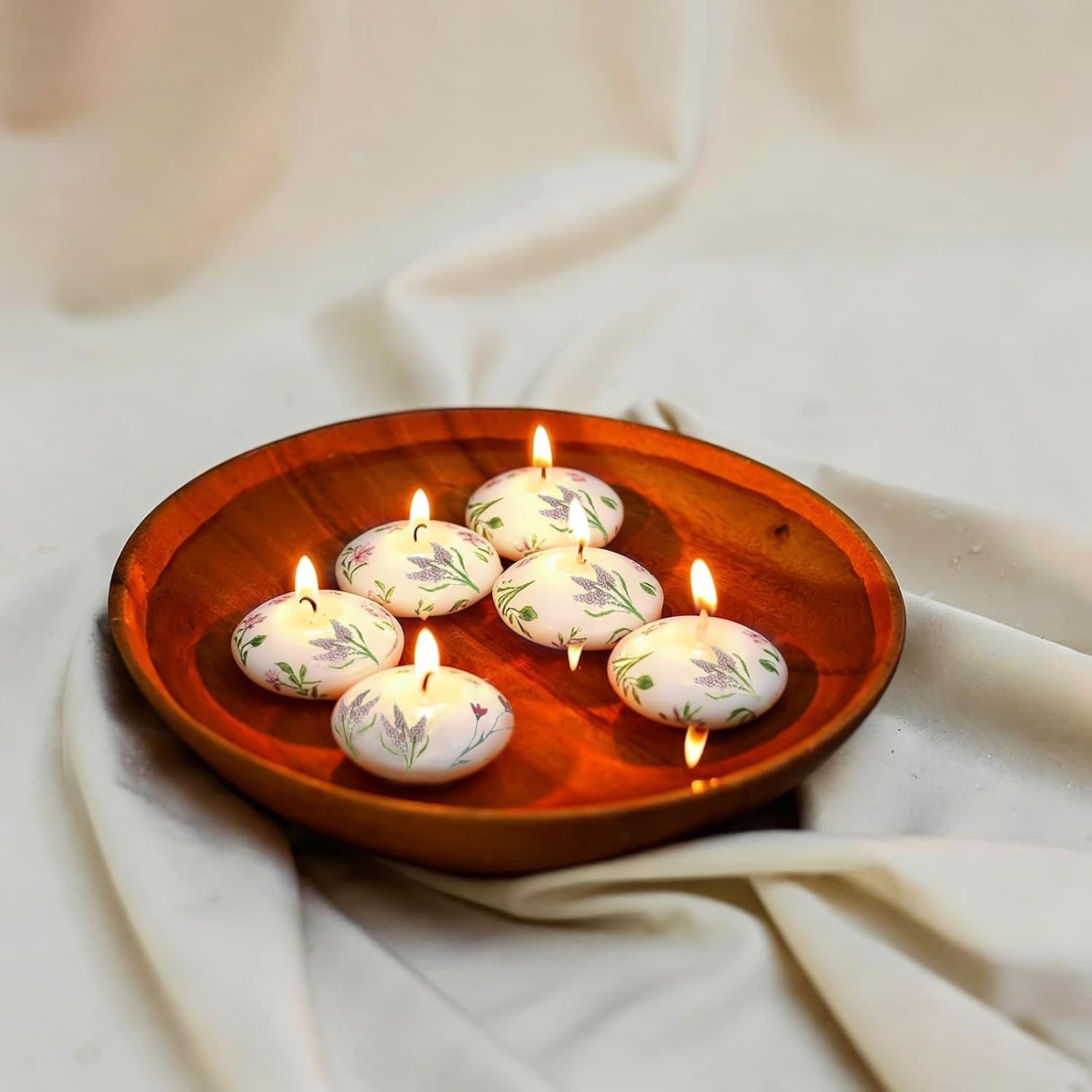 Unscented Floral Floating Candles, 1.3 Inch, 12Pcs | Trefoil Printed, 1-3H Long Burning, Smokeless, For Wedding & Table Centerpiece, Holiday Decor & Romantic Night