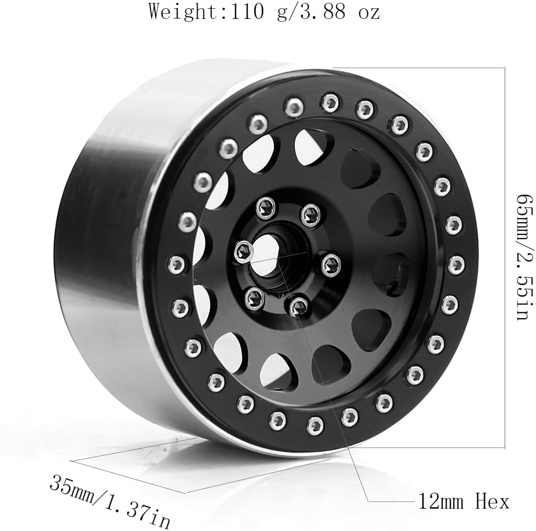 Lifehead 2.2 Inch Beadlock Wheels Rim Hub Aluminum Alloy RC Rim CNC Process Fit for 1/10 1/8 RC Crawler Car D90 KM5 YK4082 Axial SCX10 90046 RR10 Traxxas TRX4 ，12mm Hex Hub