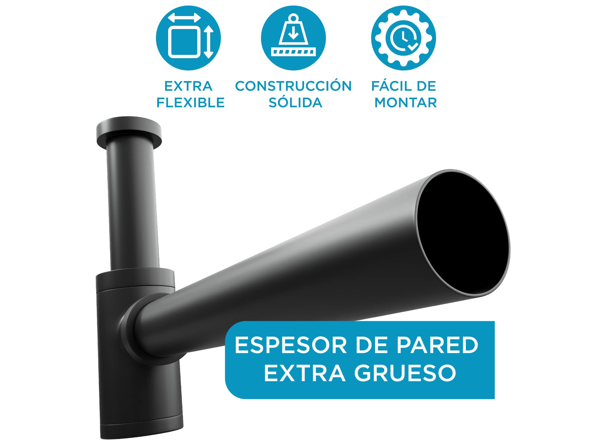 Aqua Bagno - Sifón flexible para lavabo - juego de desagüe para lavabo - sifón de olores con abertura de limpieza Sifón de diseño negro mate