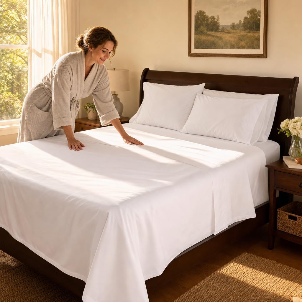 Pacific Linens 1-Piece Flat Bed Sheets Queen Size – 200 Thread Count Wrinkle-Free Cotton Blend – Soft, Luxurious Hotel-Quality Bedding