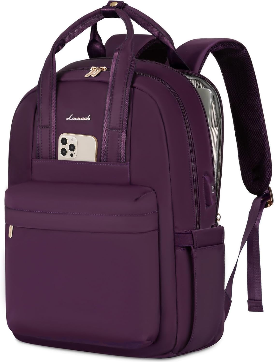 LOVEVOOK Backpack Womens, 15.6 inch Laptop Rucksack Bag for Women, Waterproof Ladies Backpacks School Bags with USB Port & Anti-theft Zipper, Fashion Back Pack for Uni Work Travel, Dark Purple