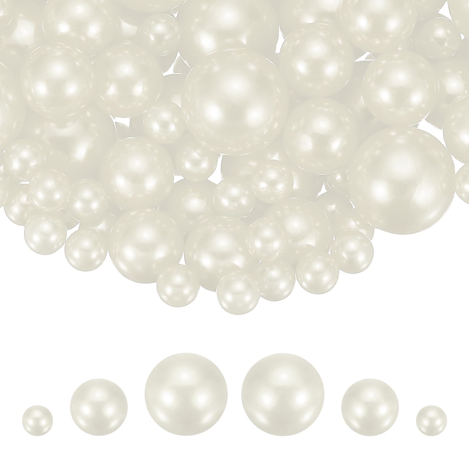 sourcing map 100Pcs Faux Pearl for Crafting, 8/14/20mm No Hole ABS Round Pearls for Vase Fillers Jewelry Making Vase Filler Cosmetic Boxes Home Decor DIY Parts Table Scatter, Beige