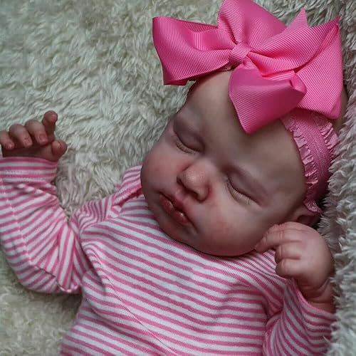 Miniatura 4 de Pimky - Muñecas de bebé recién nacidas realistas de 19 pulgadas con ojos cerrados y ropa rosa, cuerpo de vinilo de silicona suave, lindo regalo de