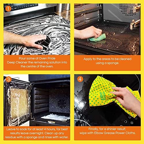 Deep Oven Cleaning Kit - includes Oven Pride Oven Cleaner 500ml X 1 | Complete Oven Cleaner with Bag for Cleaning Oven Racks, Instructions, Gloves | 7PC Absorbent All Purpose Cleaning Power Cloths