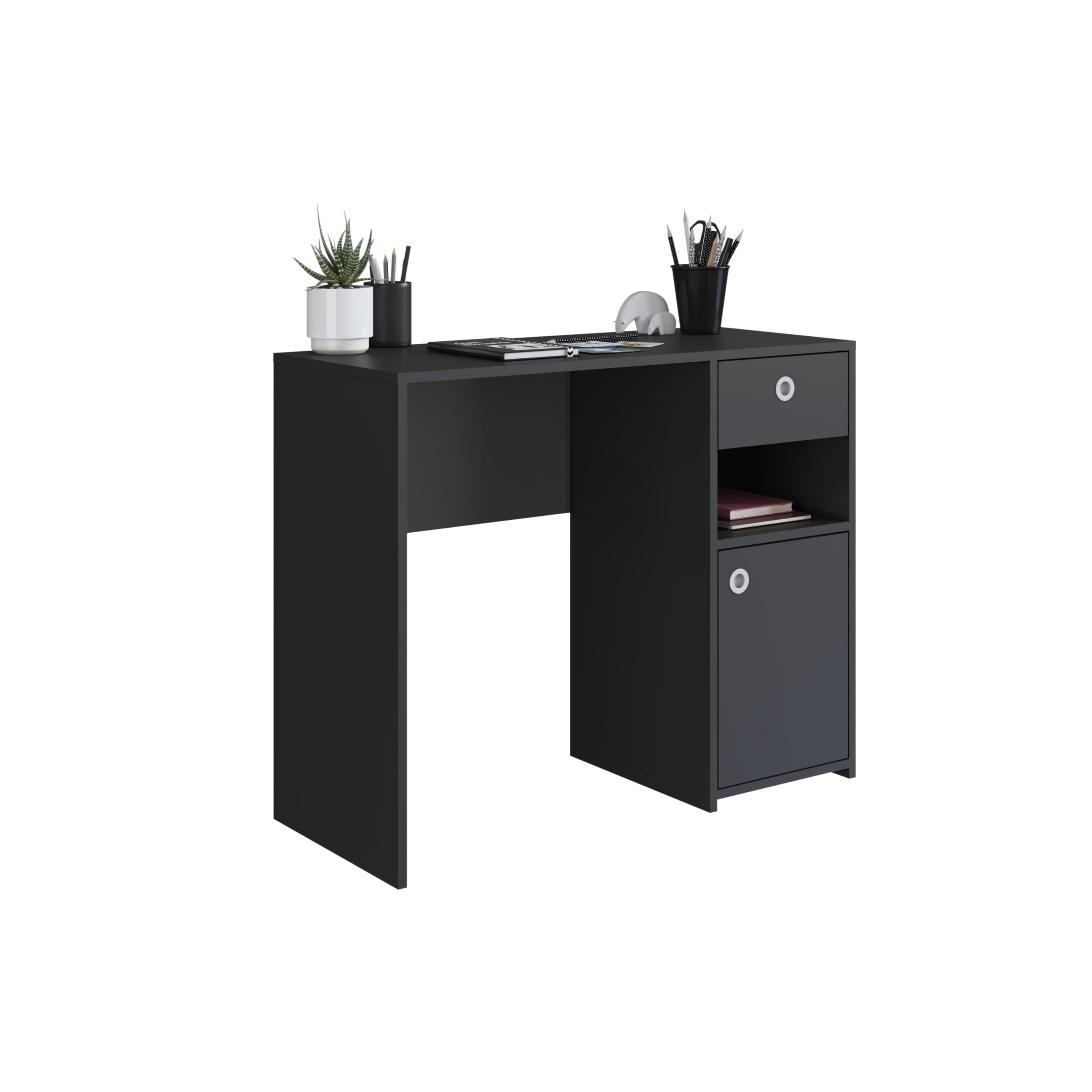Art in Furniture Desk with Drawer and Door – Compact Workstation for Home – MDP Construction – 35kg Capacity (Black)