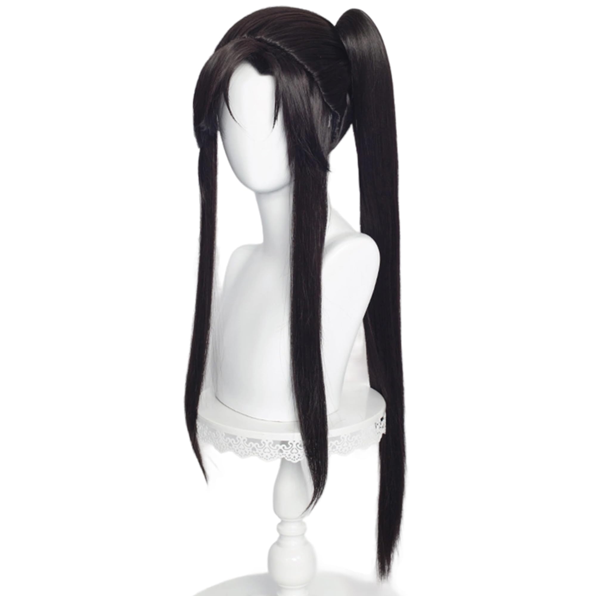 Long Black Straight with Ponytail Heat Resistant Synthetic Hair for Men Women Halloween Chirstmas Role Cosplay Replacement Wigs - Image 3