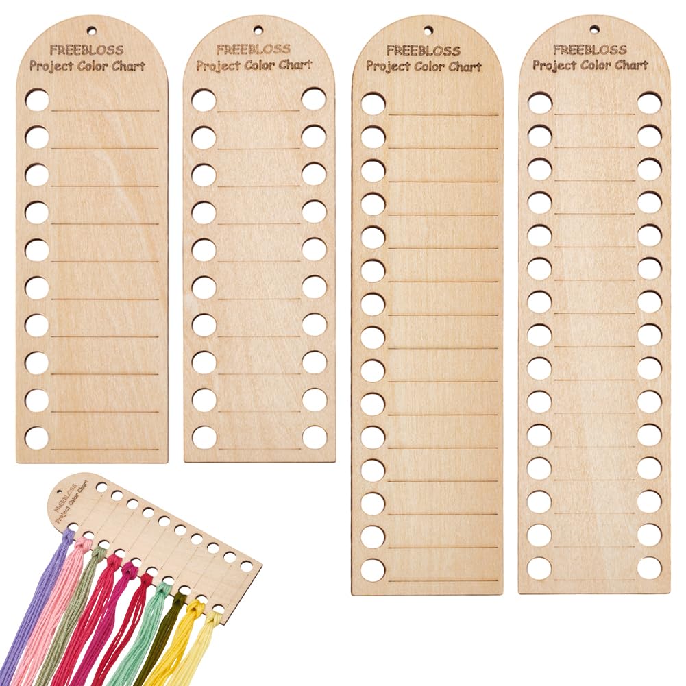 FREEBLOSS 4Pcs Project Color Chart Erasable and Reusable Wood Temperature Blanket Color Chart Wool Shade Organiser Card Blanket Planner for Thread Crochet Knitting Accessories,10/20/15/30 Holes