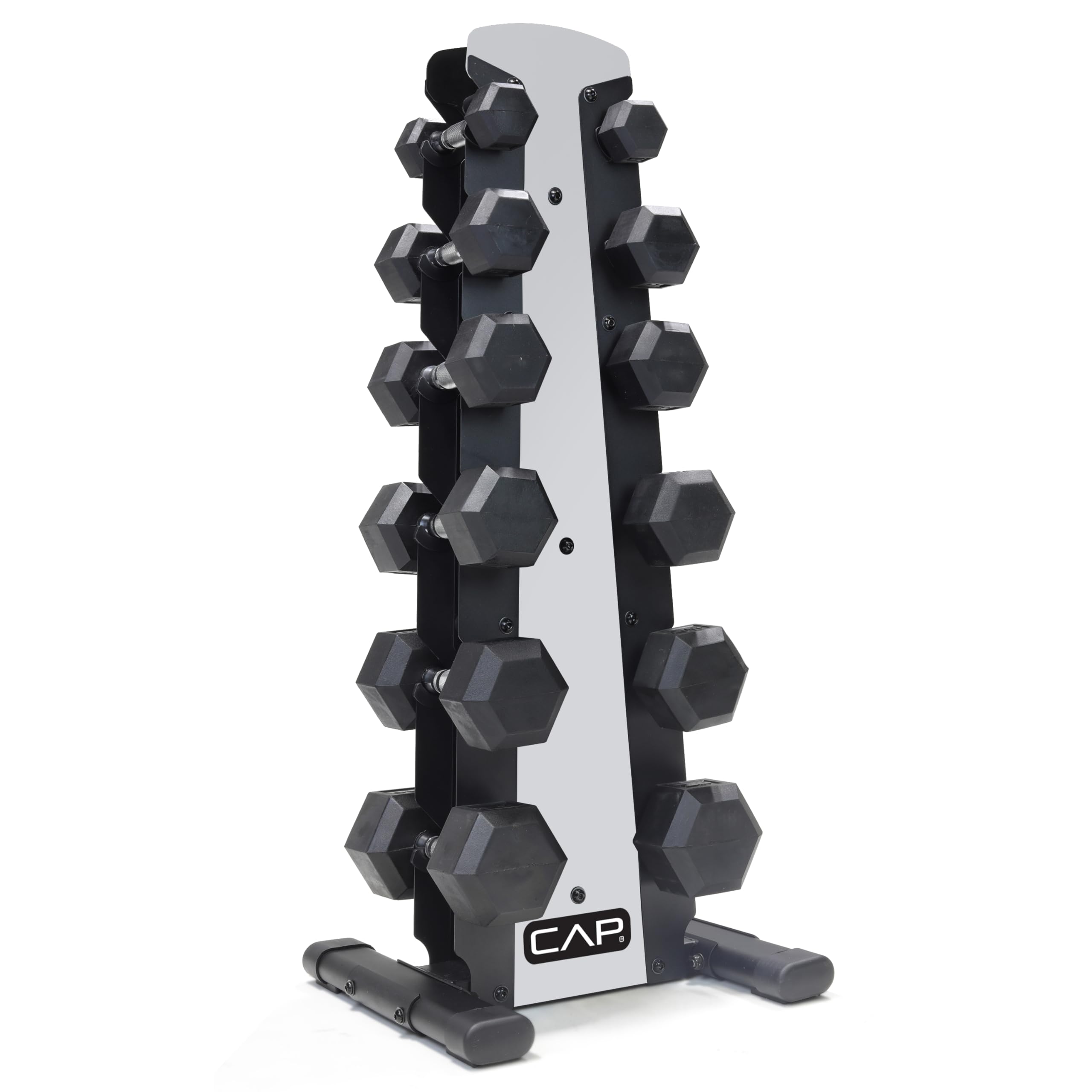 Barbell Rubber Coated Dumbbell Weight Set with Vertical Rack | 100 lb, 150 lb, and 210 lb Options
