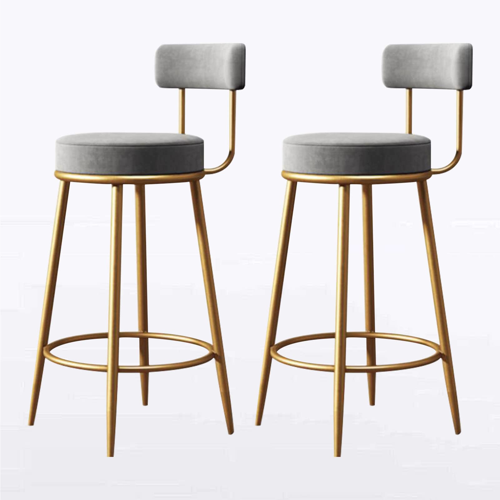 Chaise de bar en velours gris avec dossier pour cuisine et salle à manger lot de 2