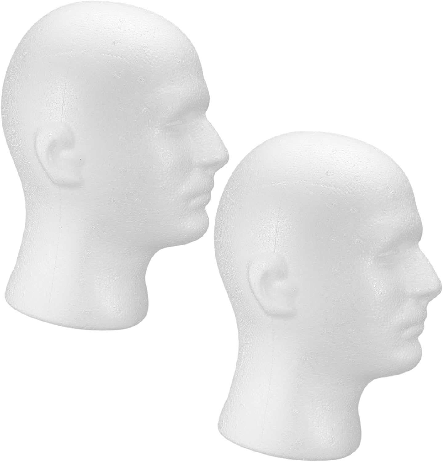Cabilock 2pcs Male Foam Mannequin Head Display for Wigs Hats Glasses Jewelry Retail Countertop Salon Use White Foam Wig Stand