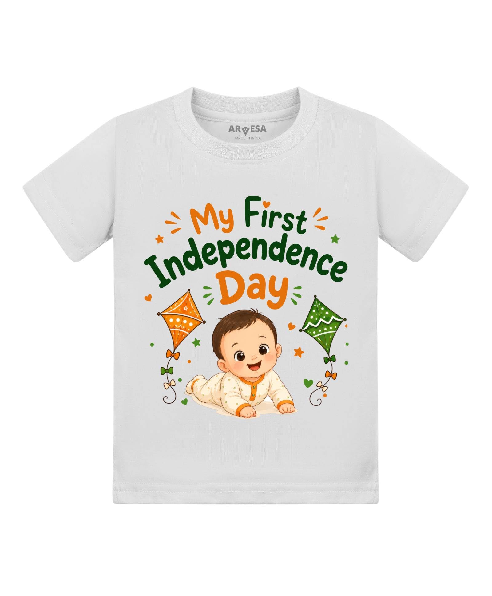 arvesa Baby T Shirt Independence Theme for Baby Boy and Baby Girl Cotton Design No 2155 My First Independence Day-picture-22