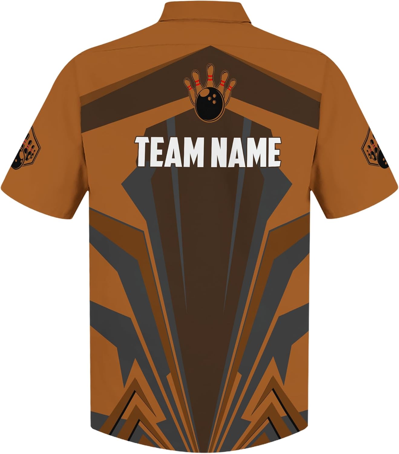 Custom Bowling Hawaii Print Button-Down Shirt with Orange Bowling Ball Flame and Geometric Pattern Graphic On it for Bowler