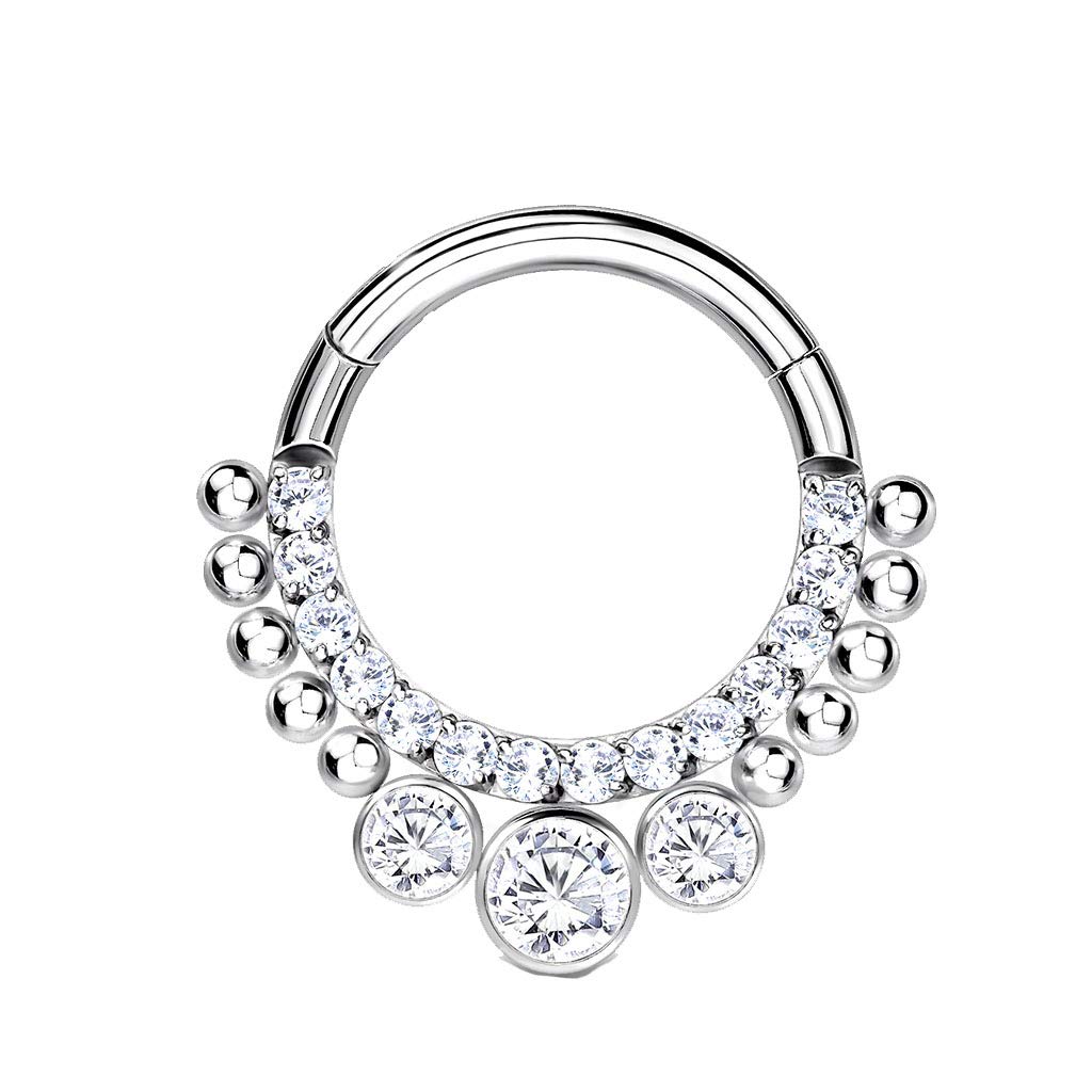 Piercing oreille hélix titane avec créole stylisée et 3 zircons