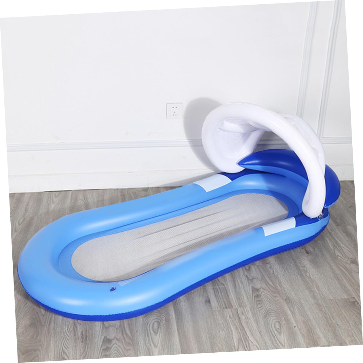 Uonlytech Hamaca de Agua Flotante Inflable de PVC para Piscinas y Playas con Respaldo Reclinable y Toldo Removible para Mayor Comodidad