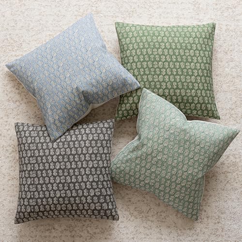Image of Foindtower Set of 2 Decorative Neutral Floral Print Throw Pillow Covers Vintage Accent Farmhouse Cushion Covers Boho Home Decor For Sofa Couch Chair Bedroom Living Room Outdoor,22x22 Inch,Forest Green