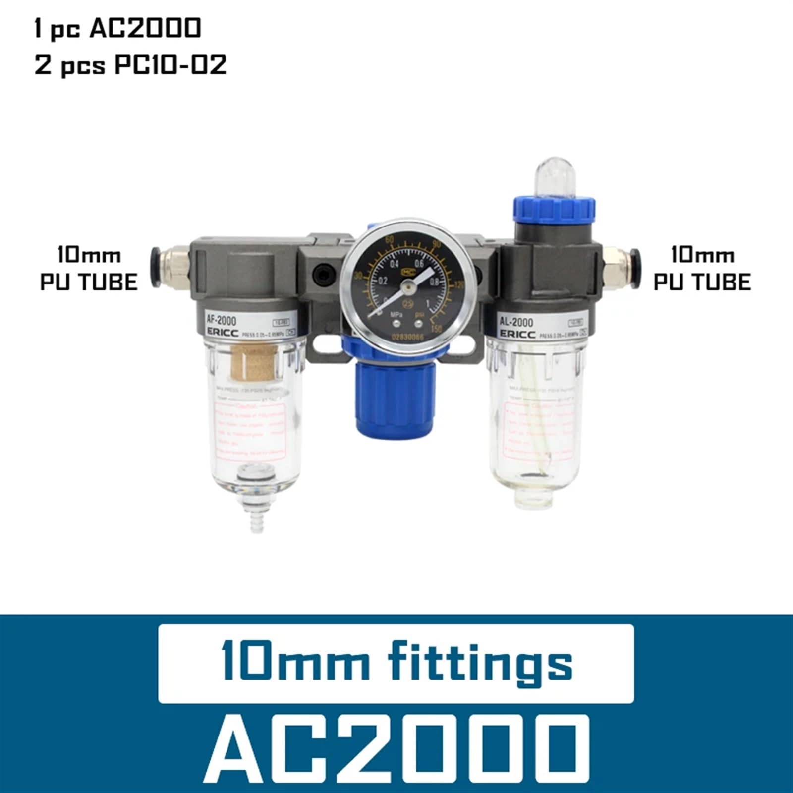 AC2000 1/4 "Regolatore di pressione Manometro Filtro del compressore d'aria Separatore di umidità 'olio for Filtri 'acqua Deumidificatore