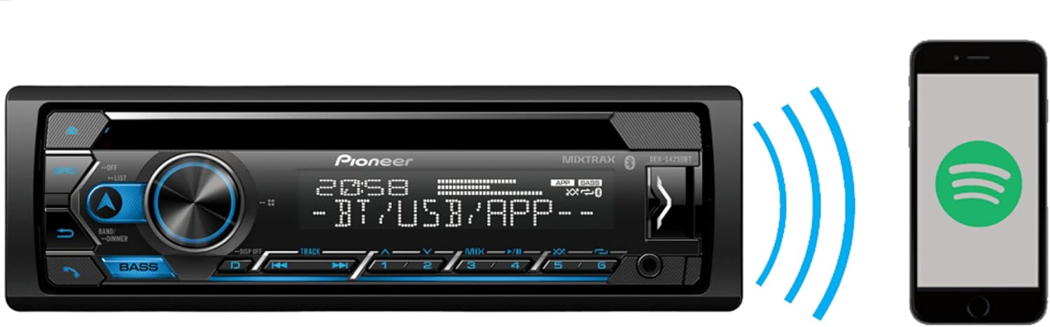 Pioneer DEH-S4200BT Single-DIN in-Dash CD AM/FM Receiver MIXTRAX, Bluetooth Dual Phone Connection, USB, Spotify, Pandora, iPhone and Android Music Support, Smart Sync App/with Alphasonik Earbuds