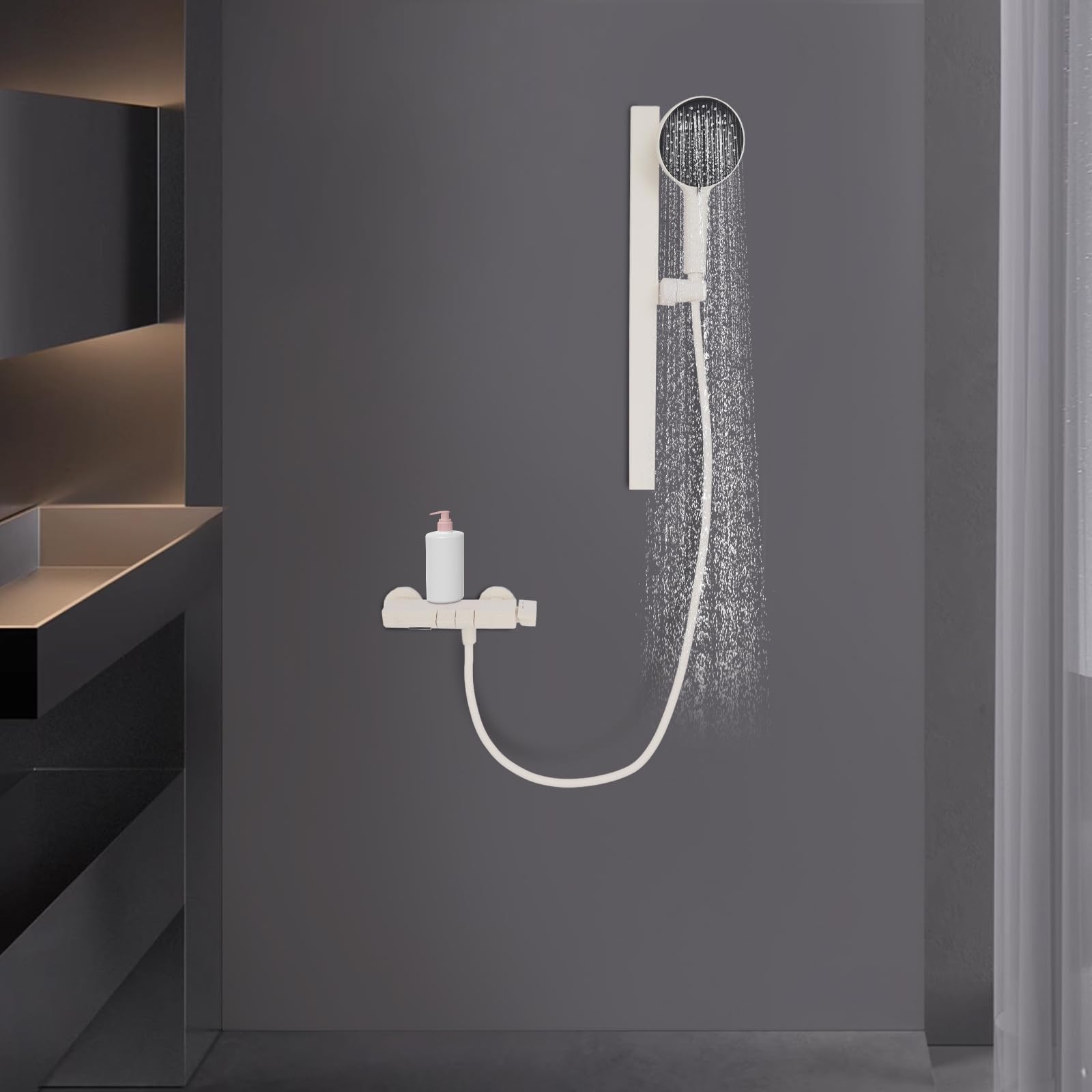 Colonna doccia con rubinetto e doccetta regolabile, set doccia a parete con 3 modalità di uscita dell'acqua, sistema doccia con asta regolabile in altezza (bianco)