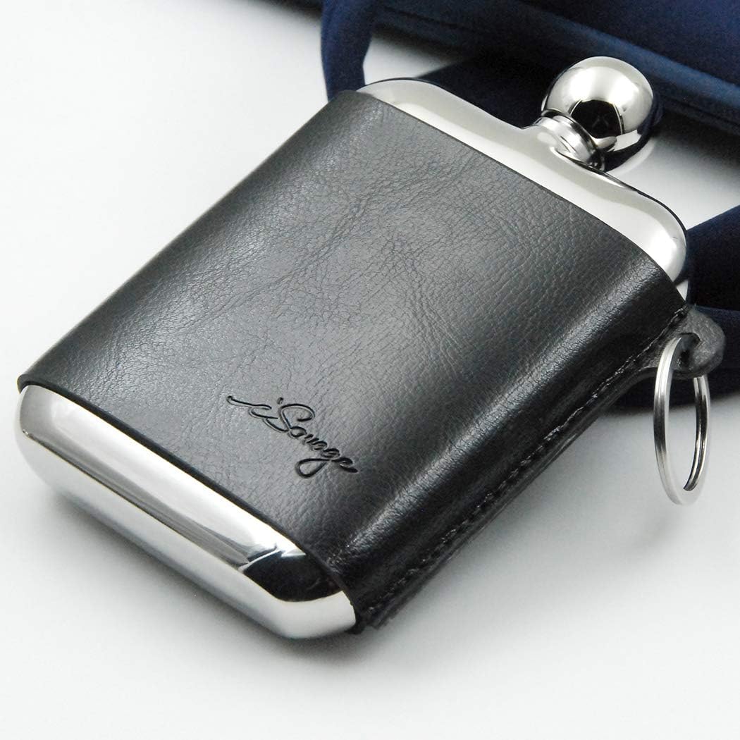 6oz Rectangle Hip Flask with a Detachable Leather Pouch-YM605