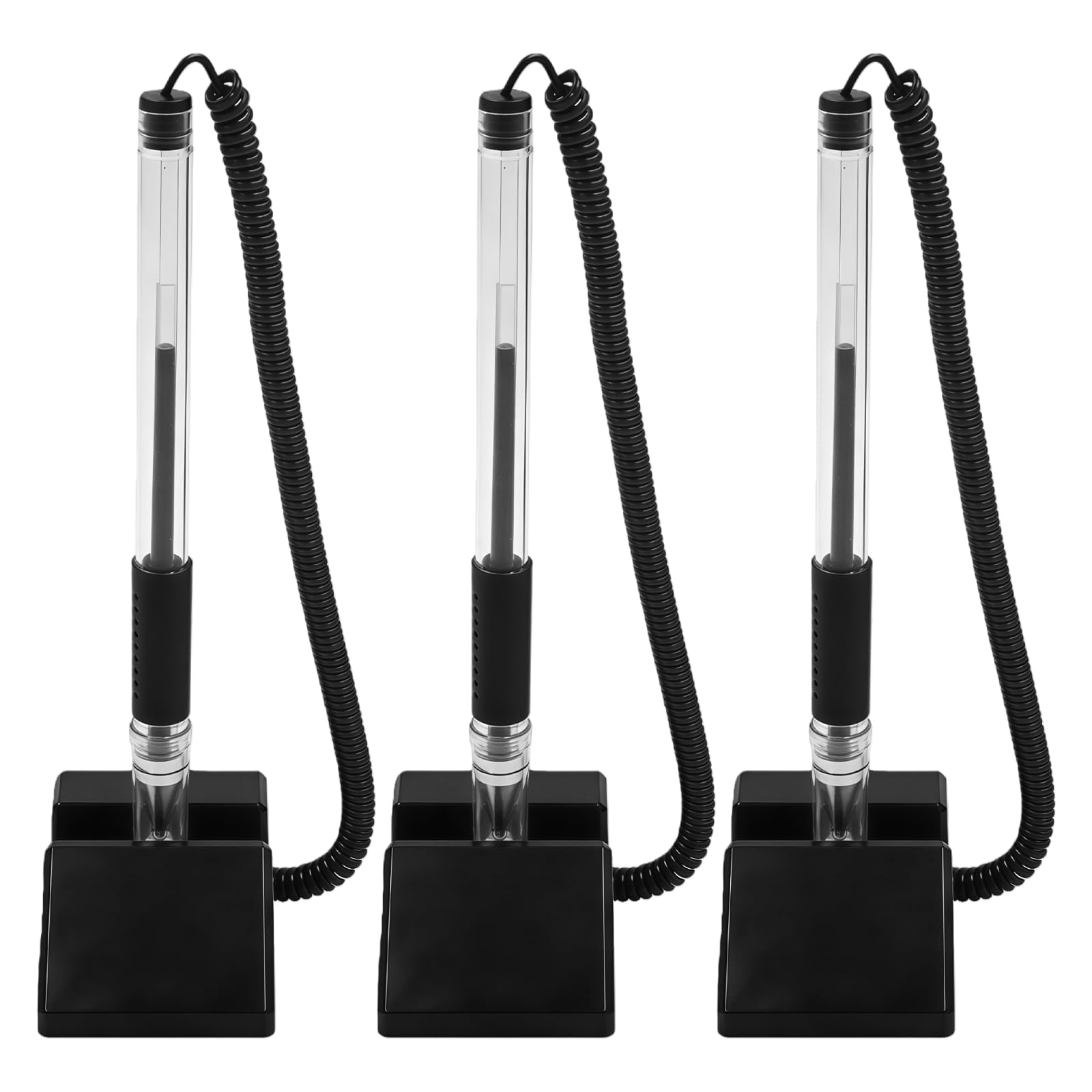 AOVNA 3pcs Secure Counter Pens Desktop Pens Black Reception Pen Black Ink Refills Adhesive Chain and Security Pen Holder for Bank Office Hospital School Writing Use