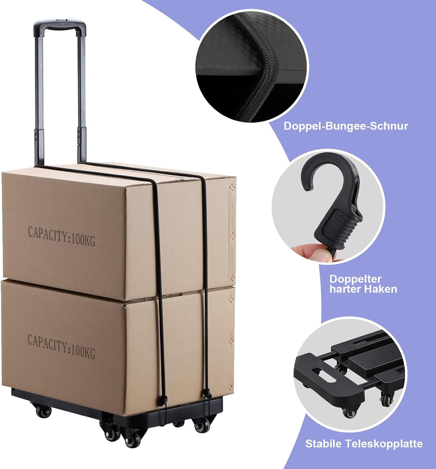 Sackkarre klappbarer mit 2 elastischen Seilen,200 kg Tragkraft