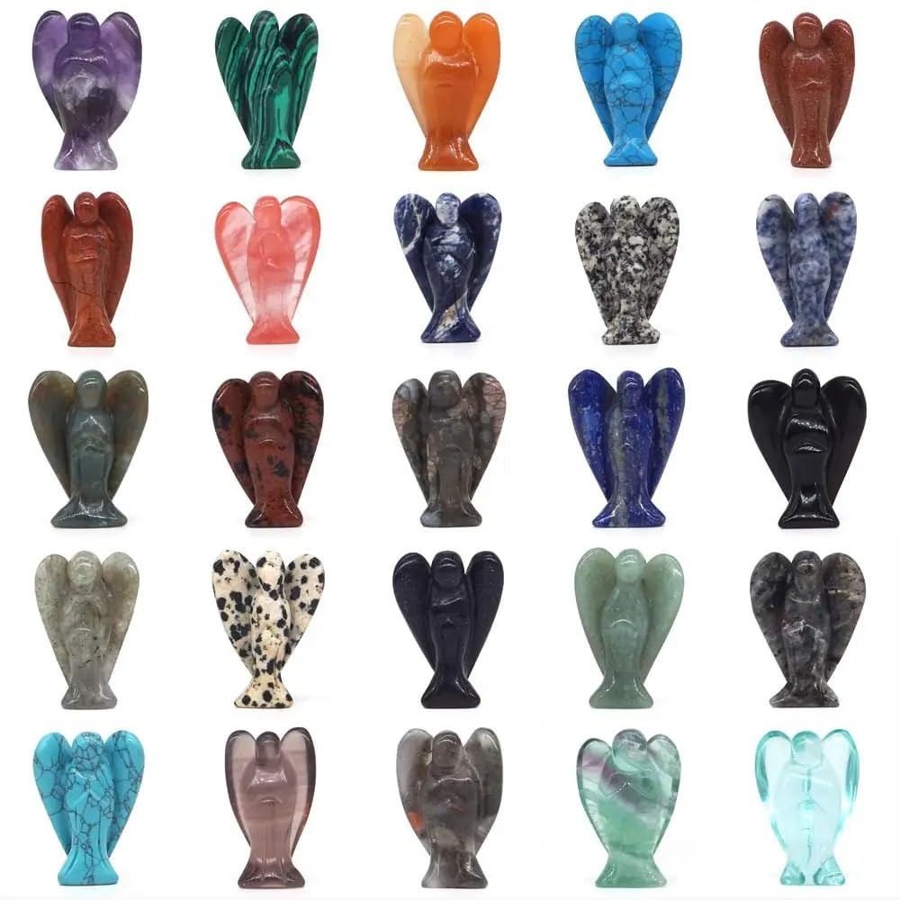 Figura de ángel Tallada en Piedra, artesanía, Piedras Preciosas Naturales, decoración, Cristales curativos, Reiki, Cuarzo, habitación, Regalos cumpleaños 1,5"(28,10pcs)