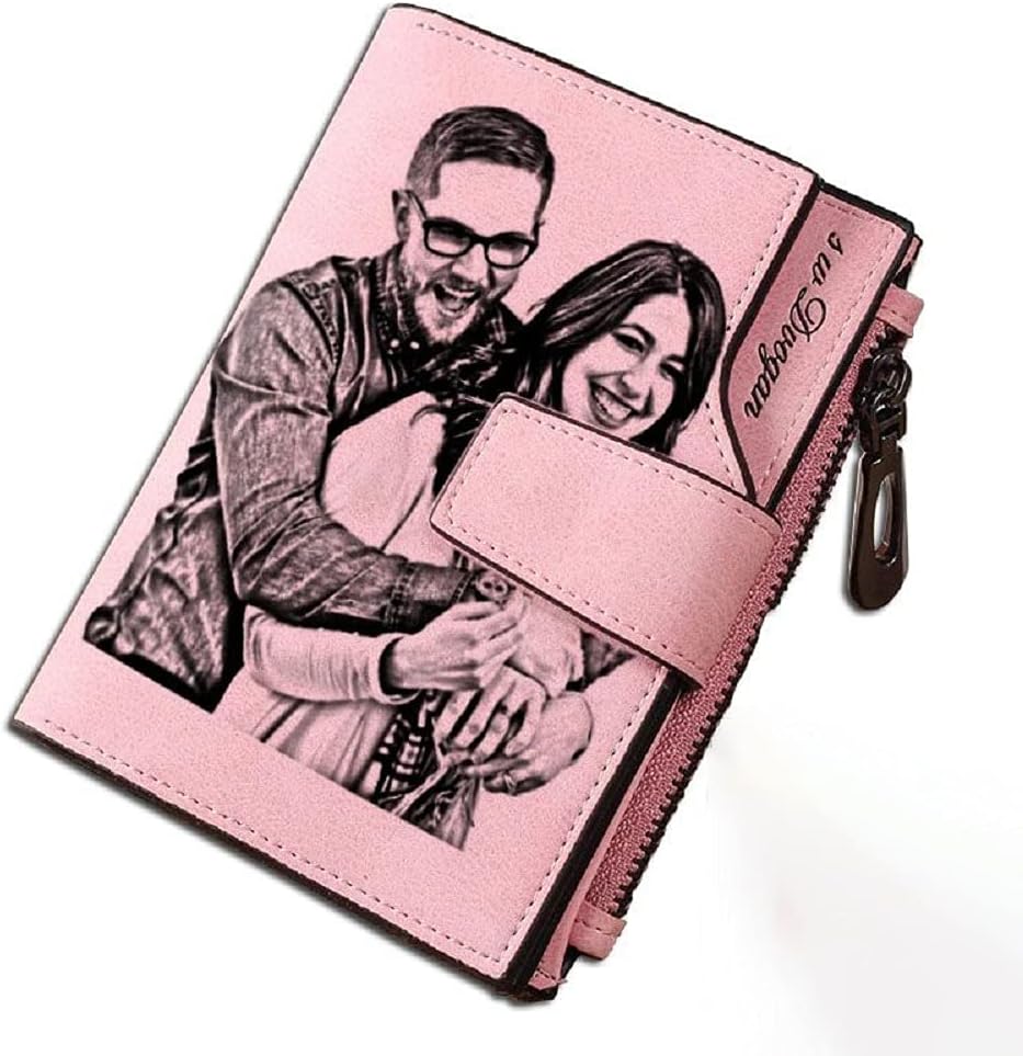 Custom Women Photo Leather Wallets Small RFID Blocking Bifold Zipper Pocket Card Holder Engraved Names Message Wallets for Women