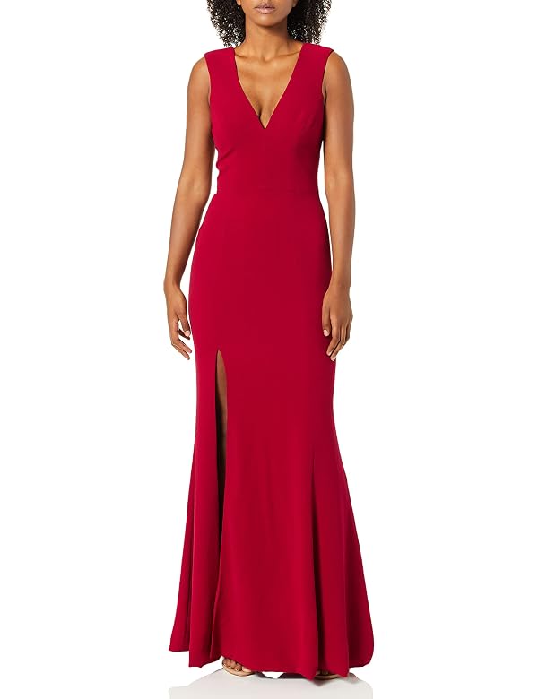 Dress the Population Womens Sandra Plunging Thick Strap Solid Gown with Slit Dress, Garnet, Medium US by Dress the Population - Used condition - US$49.99