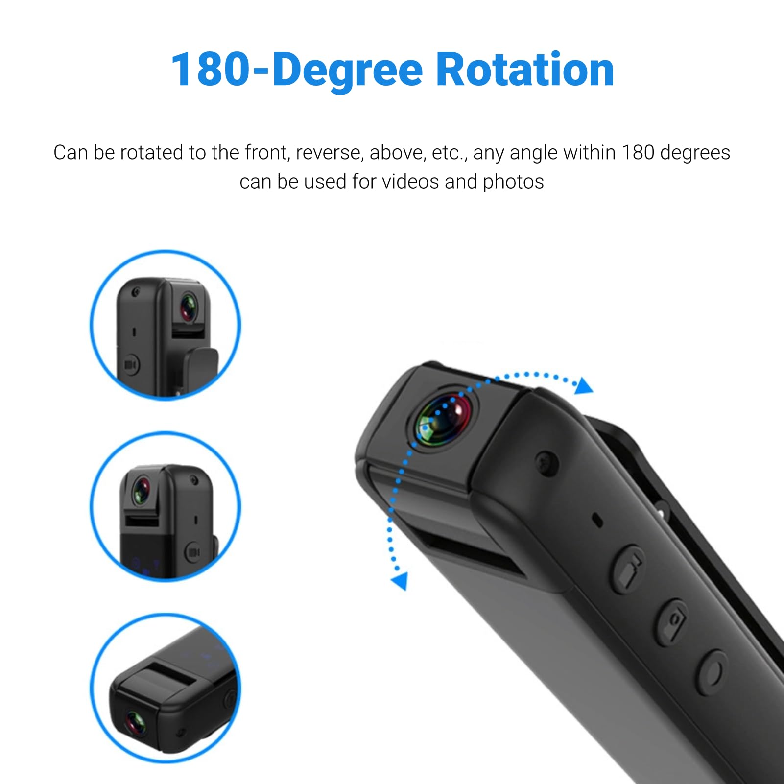 Caméra Corps HD, 1080P Infrarouge Vision Nocturne WiFi Enregistreur Vidéo Portable avec Clip Arrière, Détection de Mouvement Auto Save Action Camera avec Objectif Rotatif à 180°,