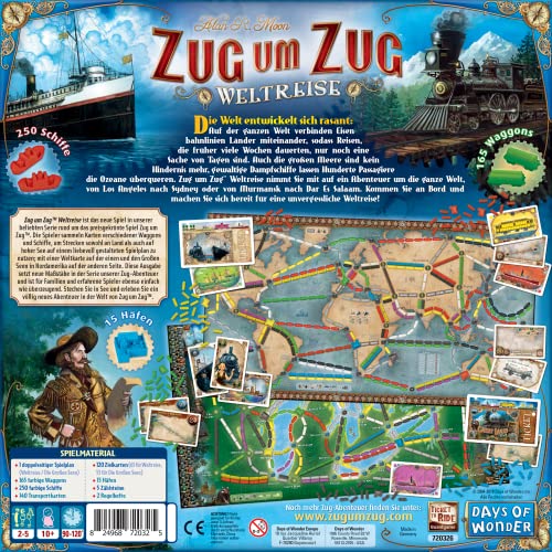 Days of Wonder, Zug um Zug – Weltreise, Familienspiel, Brettspiel, 2-5 Spieler, Ab 10+ Jahren, 90+ Minuten, Deutsch – Bild 4