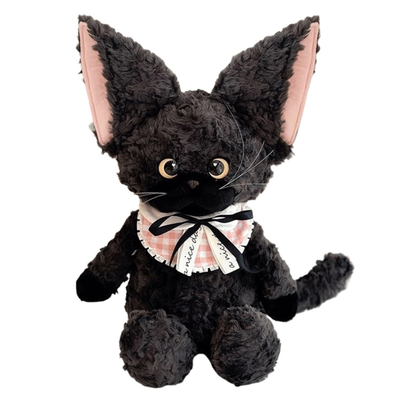 Muñeca de peluche de gato Devon Rex, animal de peluche de gatito con accesorio for collar, juguete de peluche for niñas y adolescentes, regalo de cumpleaños for compañeros(Black,60cm/23.6in)