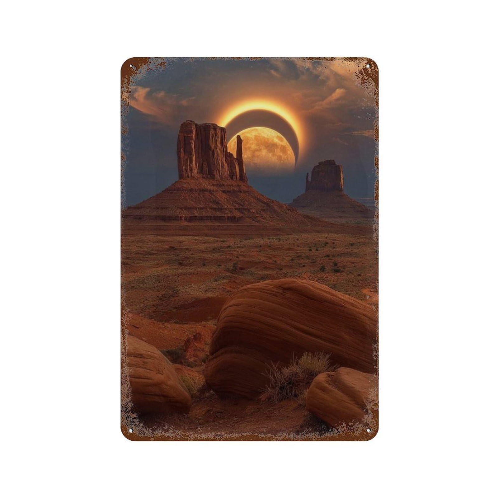 Vintage Metal Tin Sign Desert Eclipse Wonder 11.8"x7.9", Classic Wall Plaque for Farmhouse, Kitchen And Entryway Decor