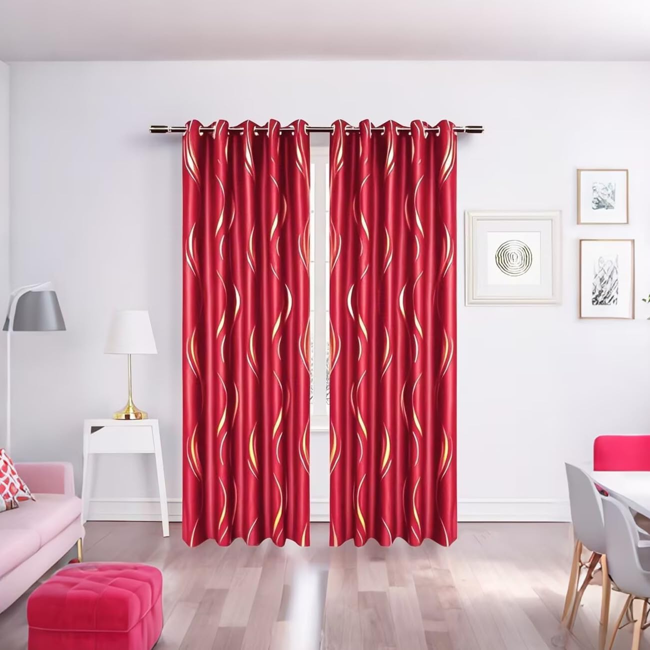 MYRU 2 Panels Set Luxury Striped Blackout Curtains for Bedroom Living Room (Red and Gold, 2 x 66x90 Inch) - Image 2