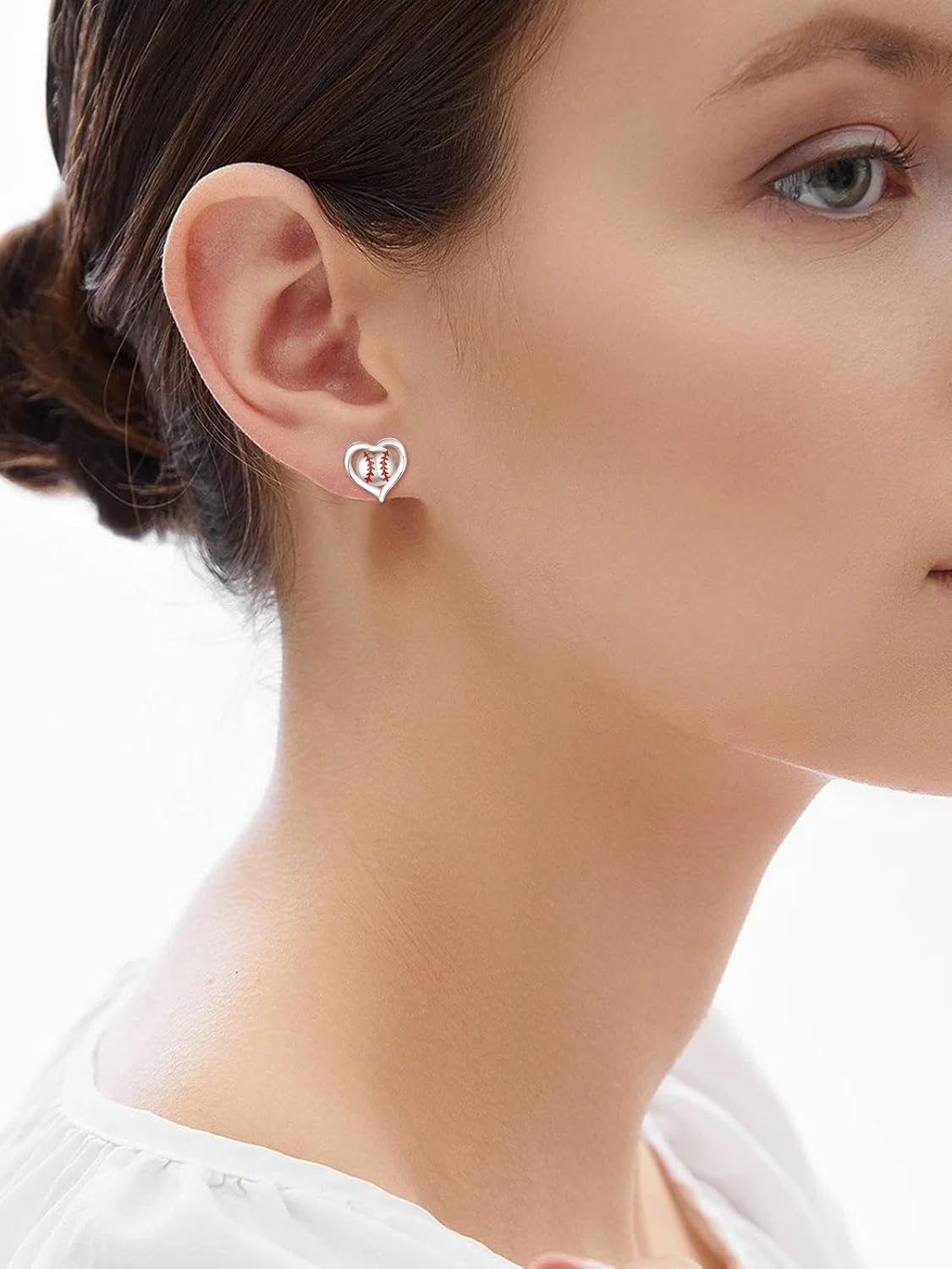 TANGPOET Sports Game Heart Stud Earrings 925 Sterling Silver Jewelry Gifts for Women Young Ladies Sports Lovers