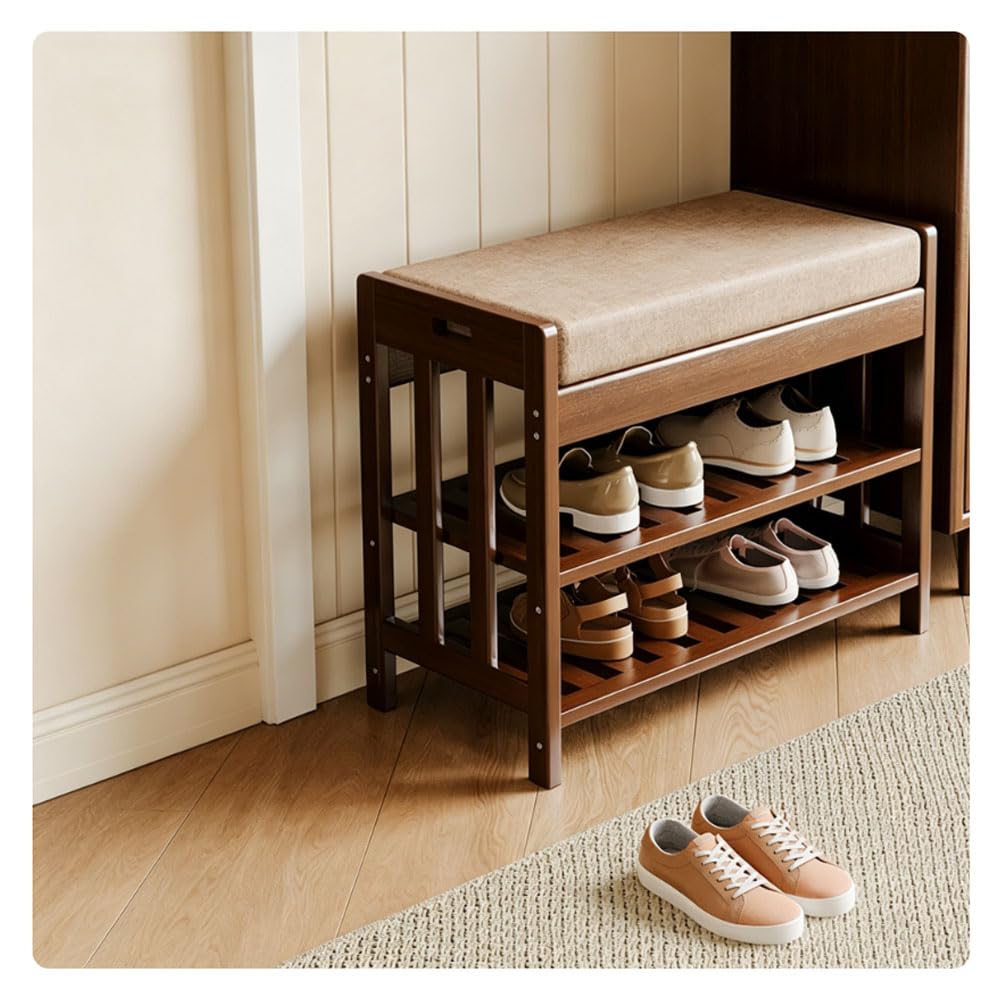 Ghygetrich Shoe Rack, 2 Tier Shoe Rack Shoe Rack Narrow Bamboo Shelf Shoe Storage Bench Shoe Bench 50cm