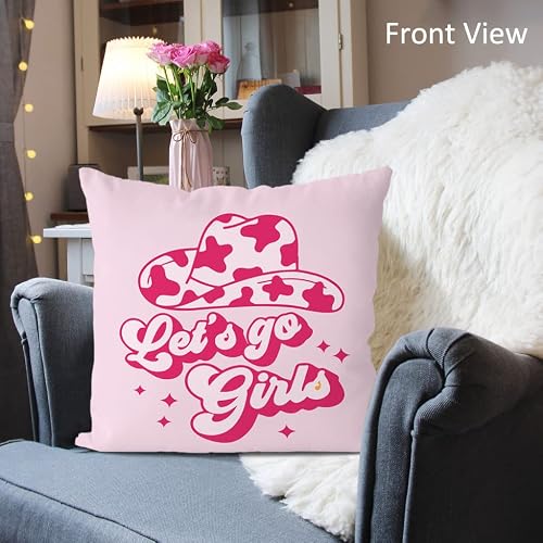 Let's Go Girls Cowgirl Hat Howdy Reversible Throw Pillow Covers,Bedroom Living Room Girls Room College Dorm Decor Hot Pink Preppy Pillow Case,Teen Girls Women Cowgirls Gifts,18X18 Inch Pillowcase #TOP2