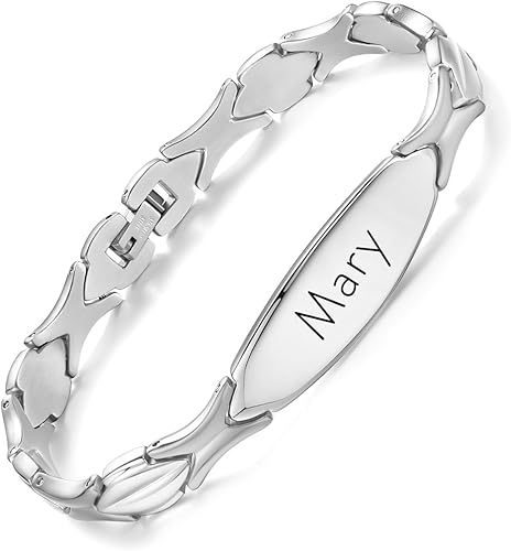Miniatura 3 de LinnaLove Fashioin Name Bar Bracelet,Shiny Stainless Steel Personalized Engraved Bracelets for women