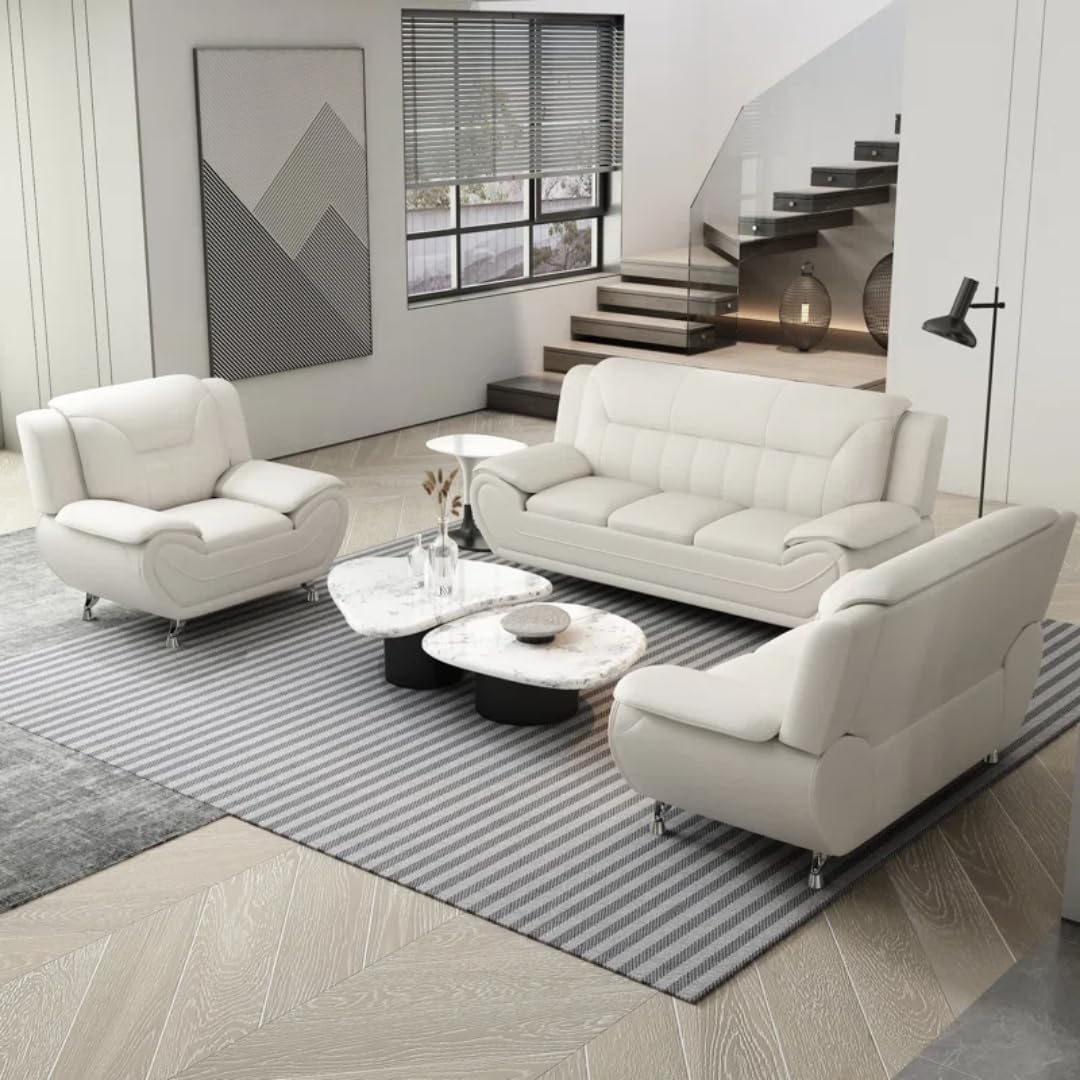 Homax.- Dexter Solid Sal Wood,Living Set 3+2+1 Seater Sofa for Living Room, Office, Upholster Premium Faux Leather, Colour- Beige.-image-21