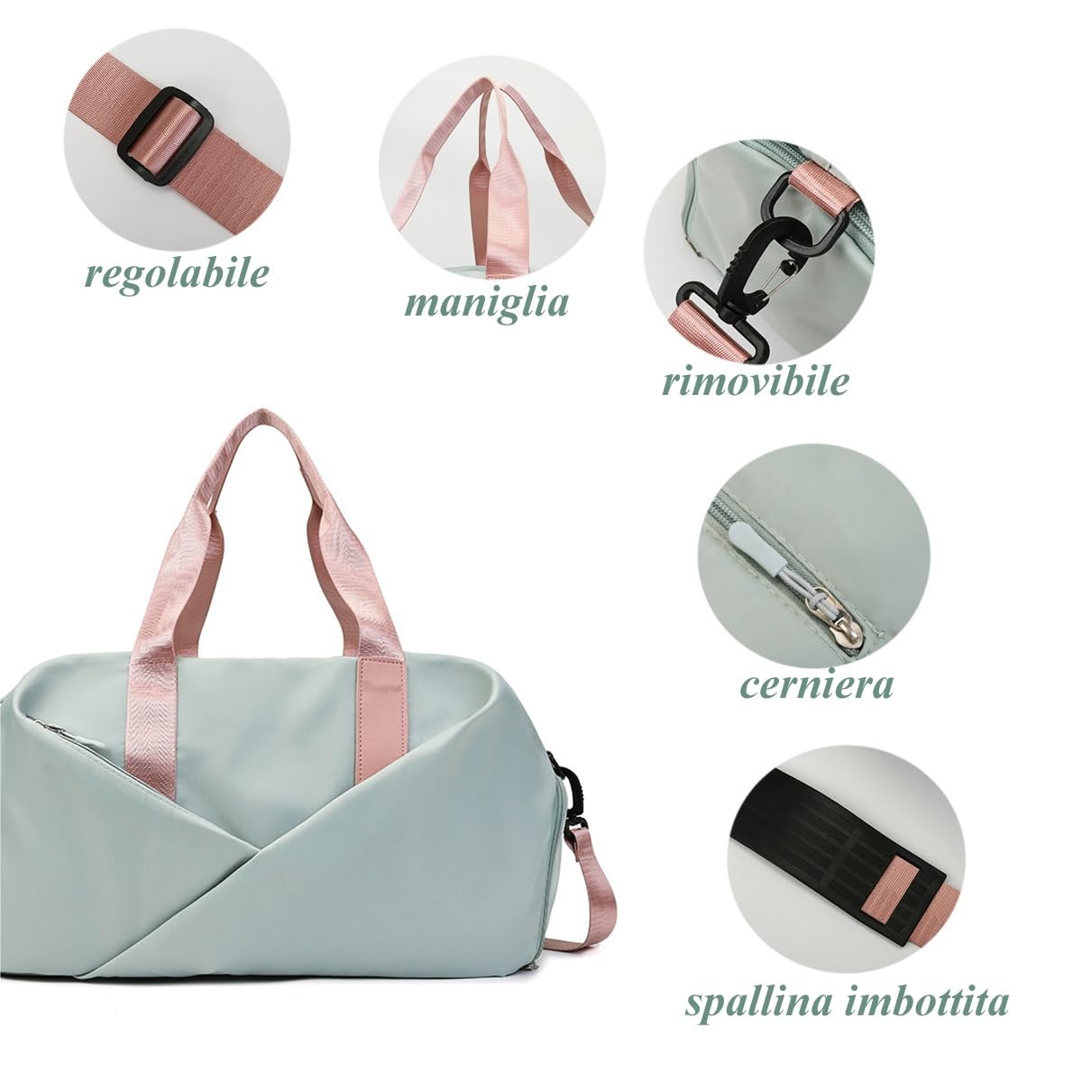 Borsa da Palestra, Borsone Sportivo Unisex con Scomparto per Scarpe e Tasche Bagnate Impermeabili, Borse da Viaggio per Il Fine Settimana per Nuoto Yoga (Verde)