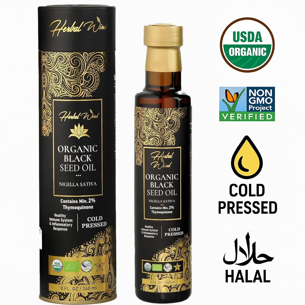 Herbal Wind Black Seed Oil: Cold Pressed USDA Organic Black Seed Oil Liquid - Turkish Nigella Sativa Black Cumin Seed Oil with Min. 2% Thymoquinone for Immune Support, Joint Health and More - 8 Fl Oz - Image 5