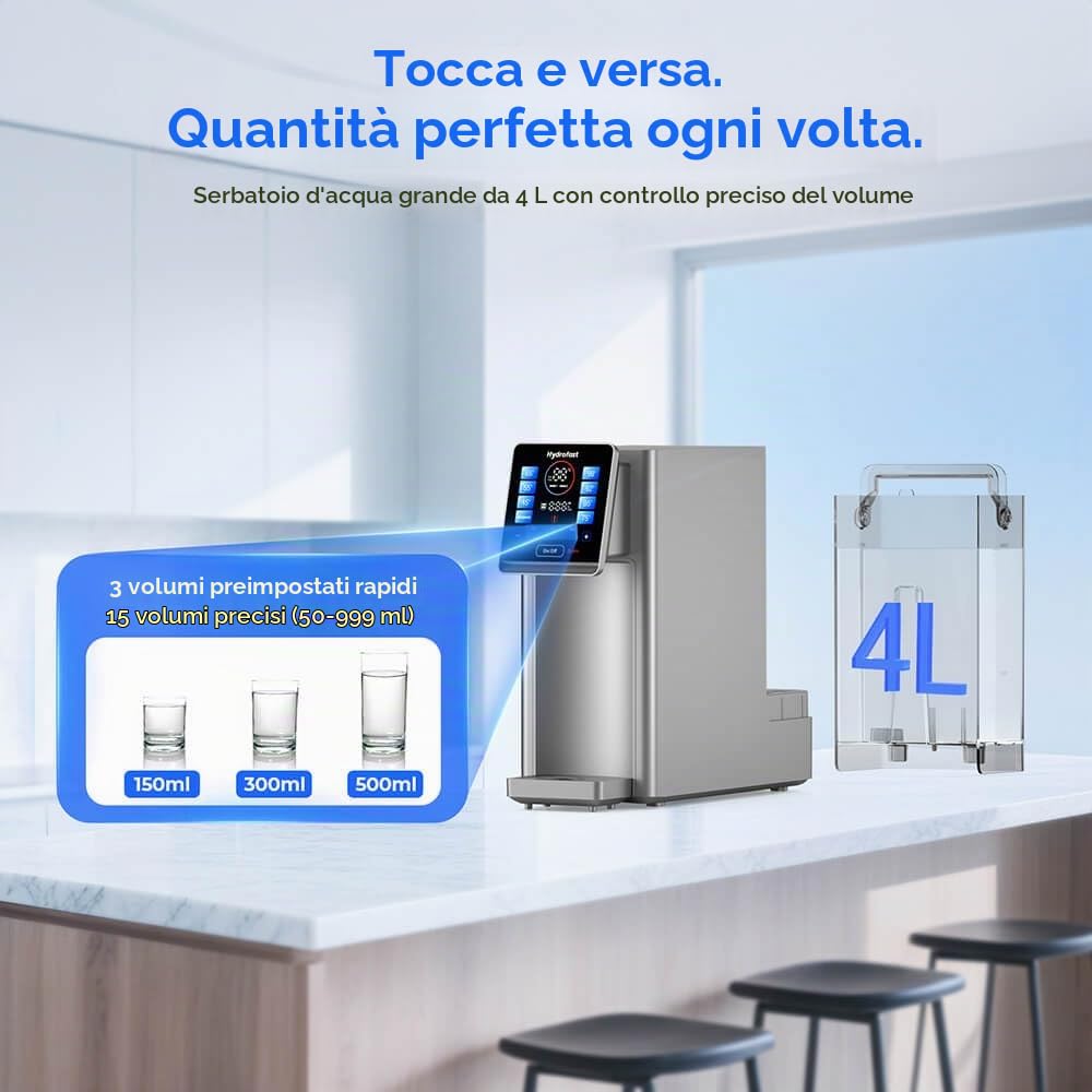Osmosi Inversa Sistema da Banco, Istantaneo Caldo Distributore d'acqua, Sistema RO a 6 Stadi, 8 Opzioni di Temperatura, 3:1 Acqua Pura al Drenaggio, Riduce i PFAS, W100