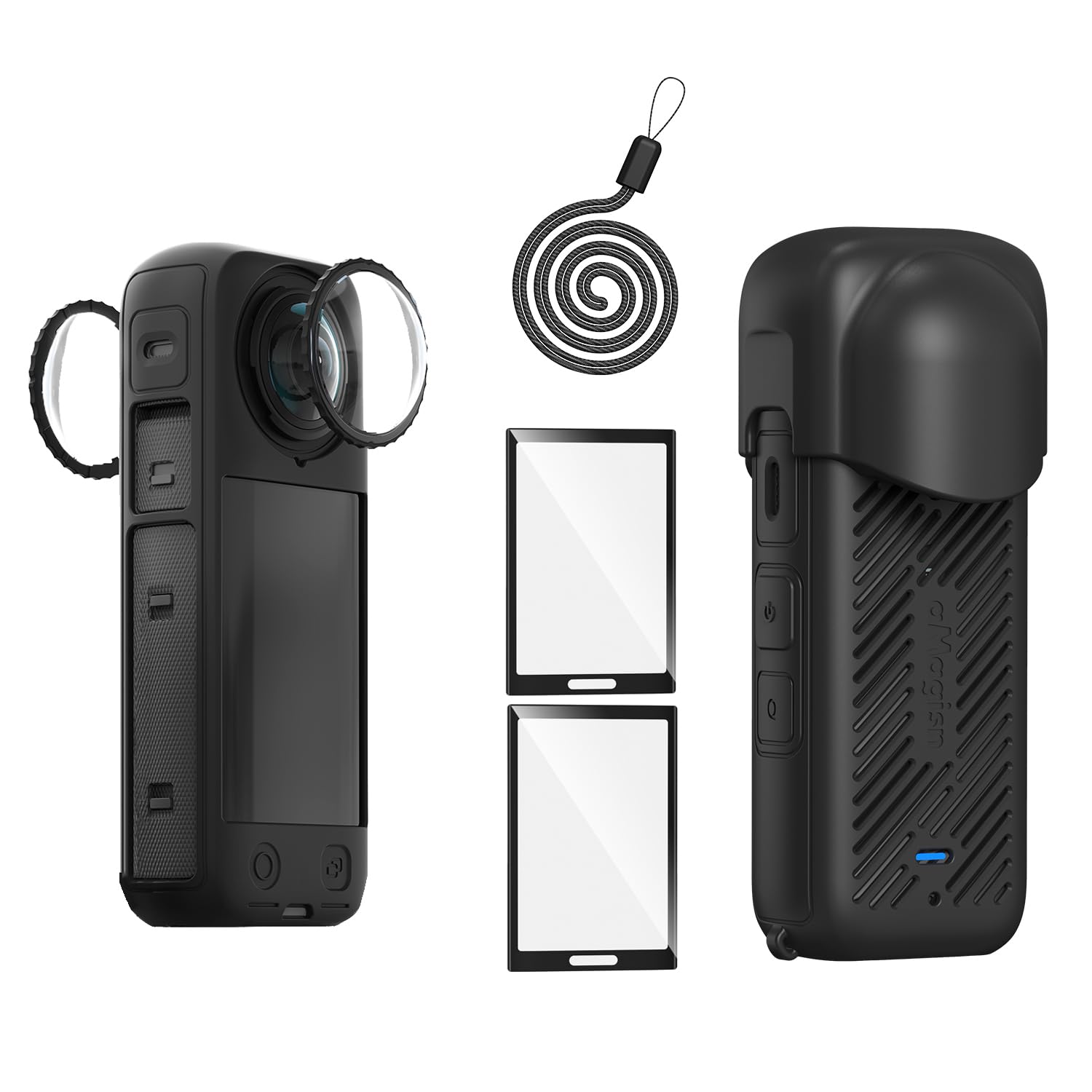 debous for Insta 360 X4 Accessory Kit, Silicone Case, Lens Guard, Silicone Lens Cap Screen Protector Protective Film Soft Bag Sleeve compatible with Insta360 X 4 X4 (Black)