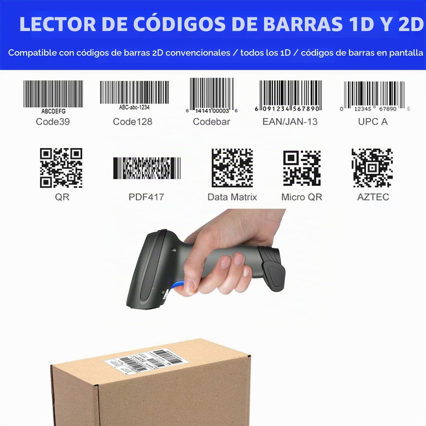 LENVII Bluetooth Lector Codigo De Barras Inalambrico 1D 2D QR Code Scanner Inalambrico/Cableado/Bluetooth 3 en 1 Escaner 2D con Base De Carga Inteligente Barcode Scanner Soporta iOS y Android