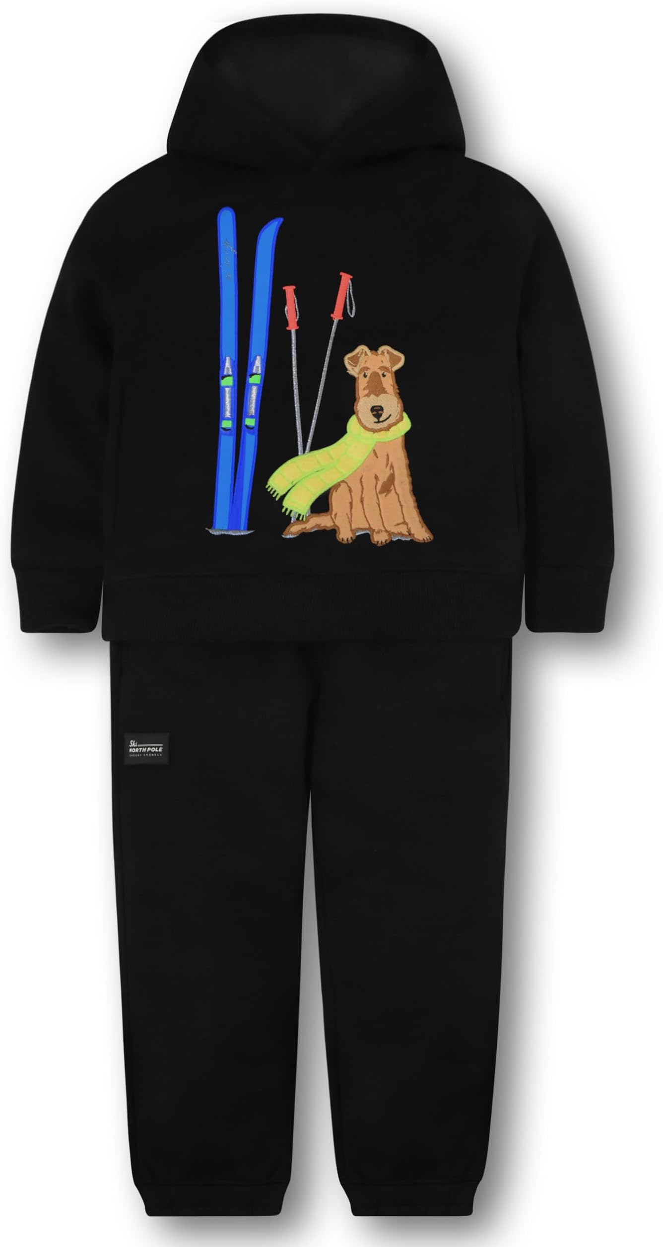 BLACK solid 100% POLYESTER full sleeve Hood Casual Wear regular Applqiue with embroidery winter Sweatshirt sets For Unisex