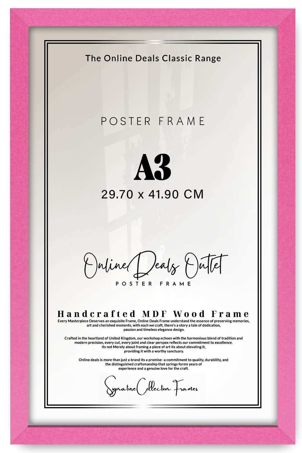 Online Deals | MDF Poster Frame A3 (29.70 x 41.90 CM) Rectangle for Home Gallery, Historical Prints & Artwork, Sturdy MDF Finish, Comes with Secure Hanging Hooks [ Pink ]