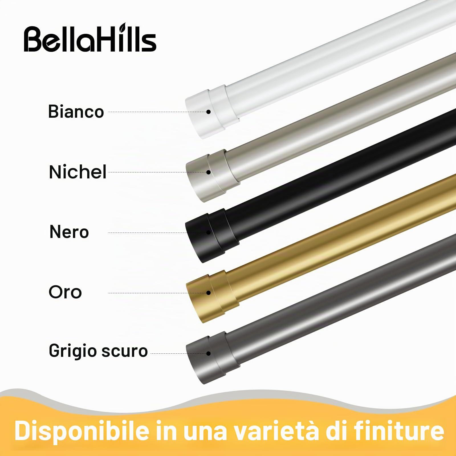 BellaHills 1 Pezzi Bastone Tenda Estensibile, 76-349 cm Aste per Tende per Finestra con Coperchio e Staffe Set, Bastone per Tende Regolabile di Diametro 25 mm per Camera da Letto, Nichel