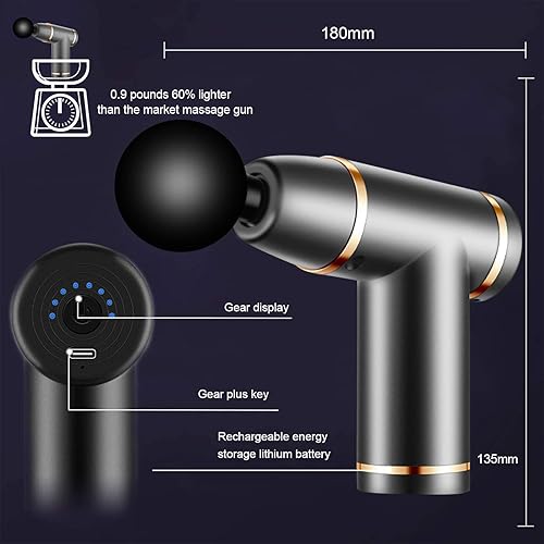 Miniatura 2 de Pistola de masaje de percusión de tejido profundo para relajación muscular y alivio del dolor de espalda, 4 cabezales de masaje y 8 velocidades