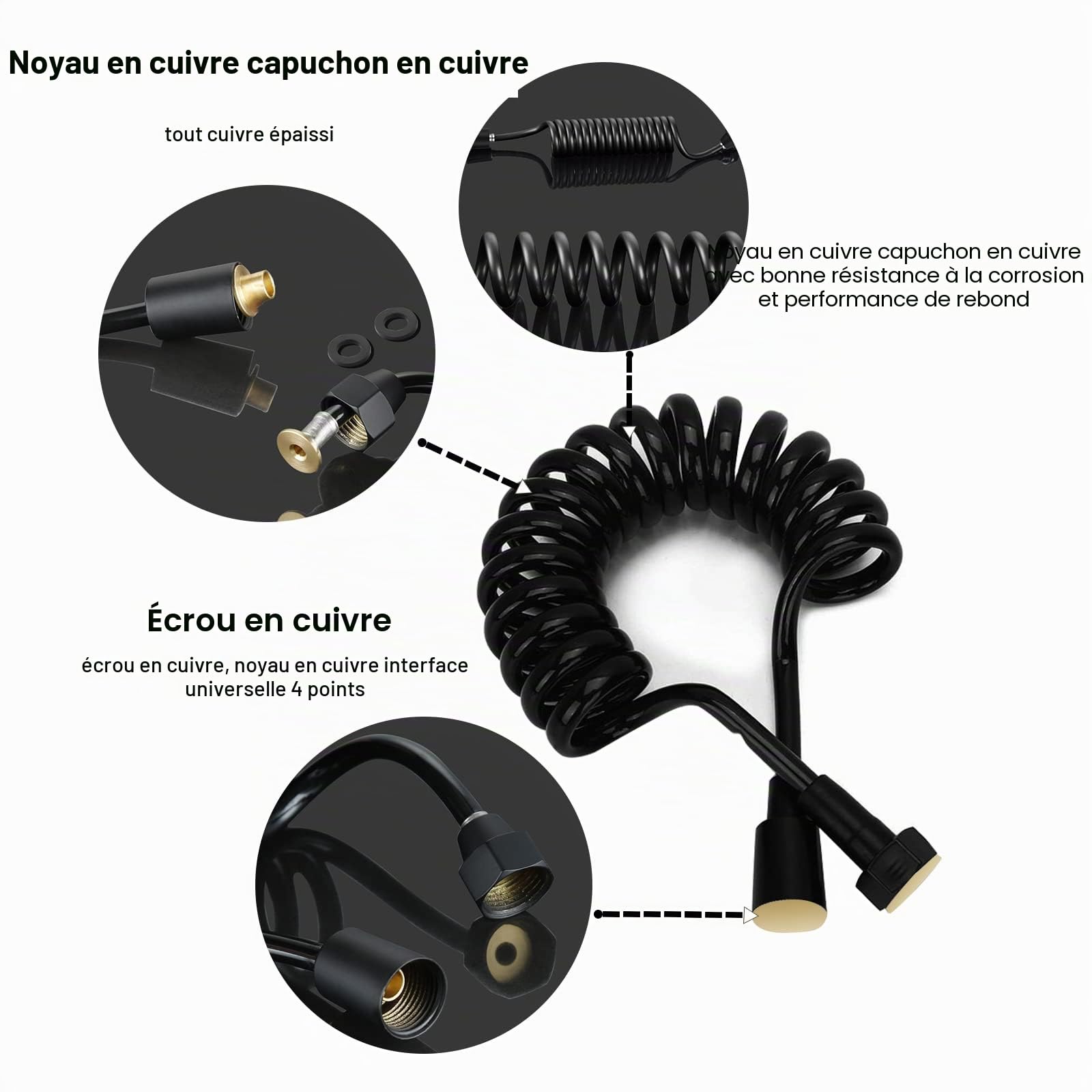 Kit Douchette wc - avec crochet de réservoir et tuyau de douche flexible de 122 pouces rétractable pour l'assainissement de l'eau, toilettes, bidet, pistolet de pulvérisation, salle de bain (noir)