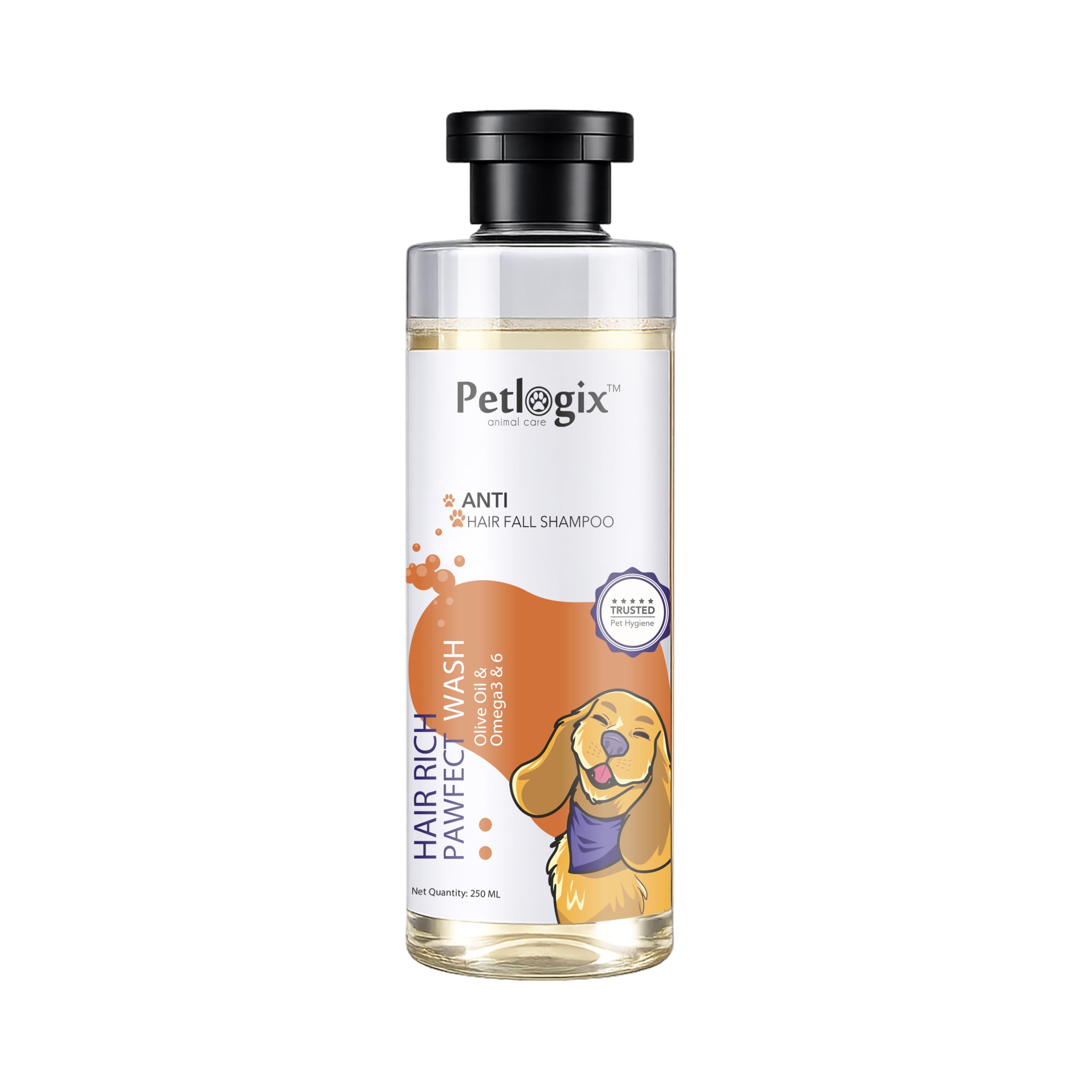 petlogix anti hairfall shampoo for dogs & cats, reduces shedding & controls hair fall, omega 3 & 6 conditioning formula for soft, shiny coat & healthy skin, sls & paraben free 250 ml
