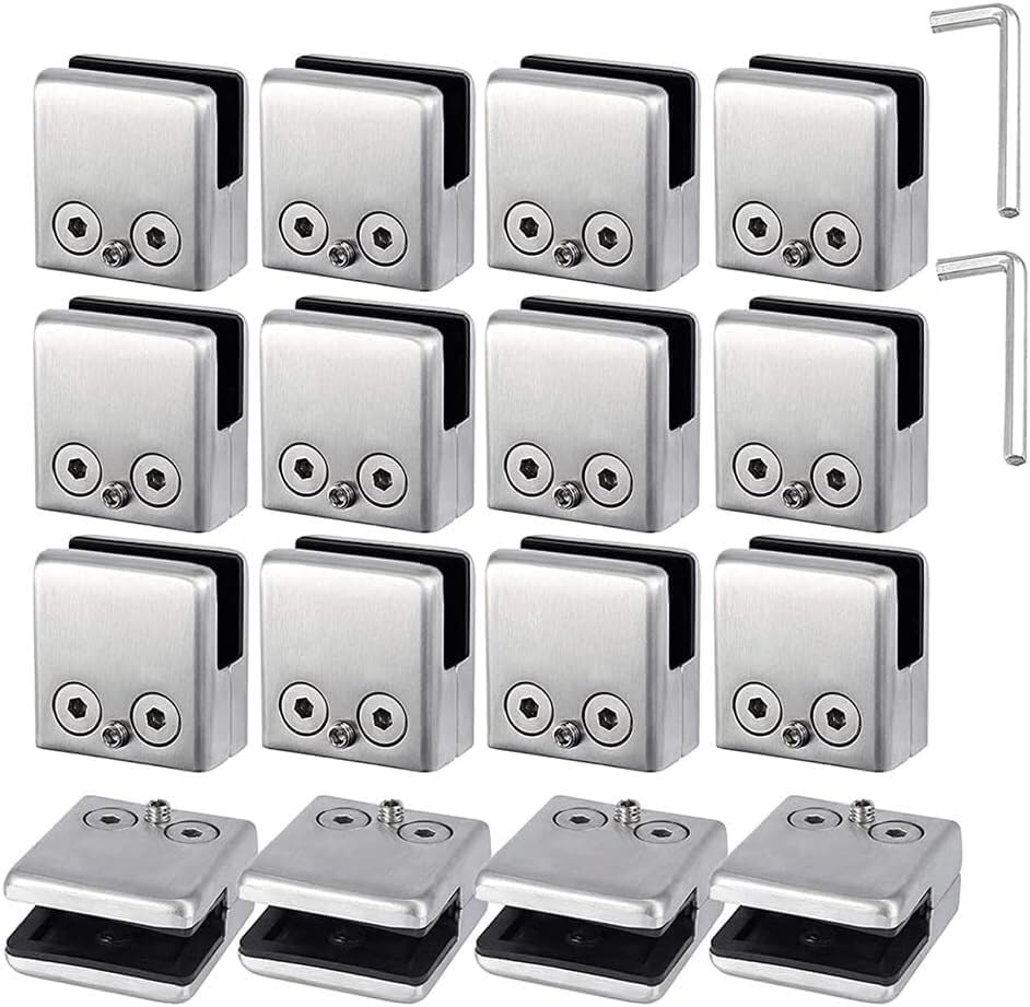 Pince à verre pour garde-corps de balcon et étagères modernes en lot de 16 pinces inox